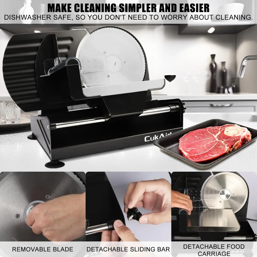เครื่องตัดเนื้อไฟฟ้า 200W สําหรับใช้ในบ้าน, เครื่องตัดอาหารเดลี่, เครื่องตัดเนื้อ, เครื่องล้างจานปลอดภัย, ใบมีดแบบถอดได้และอาหาร