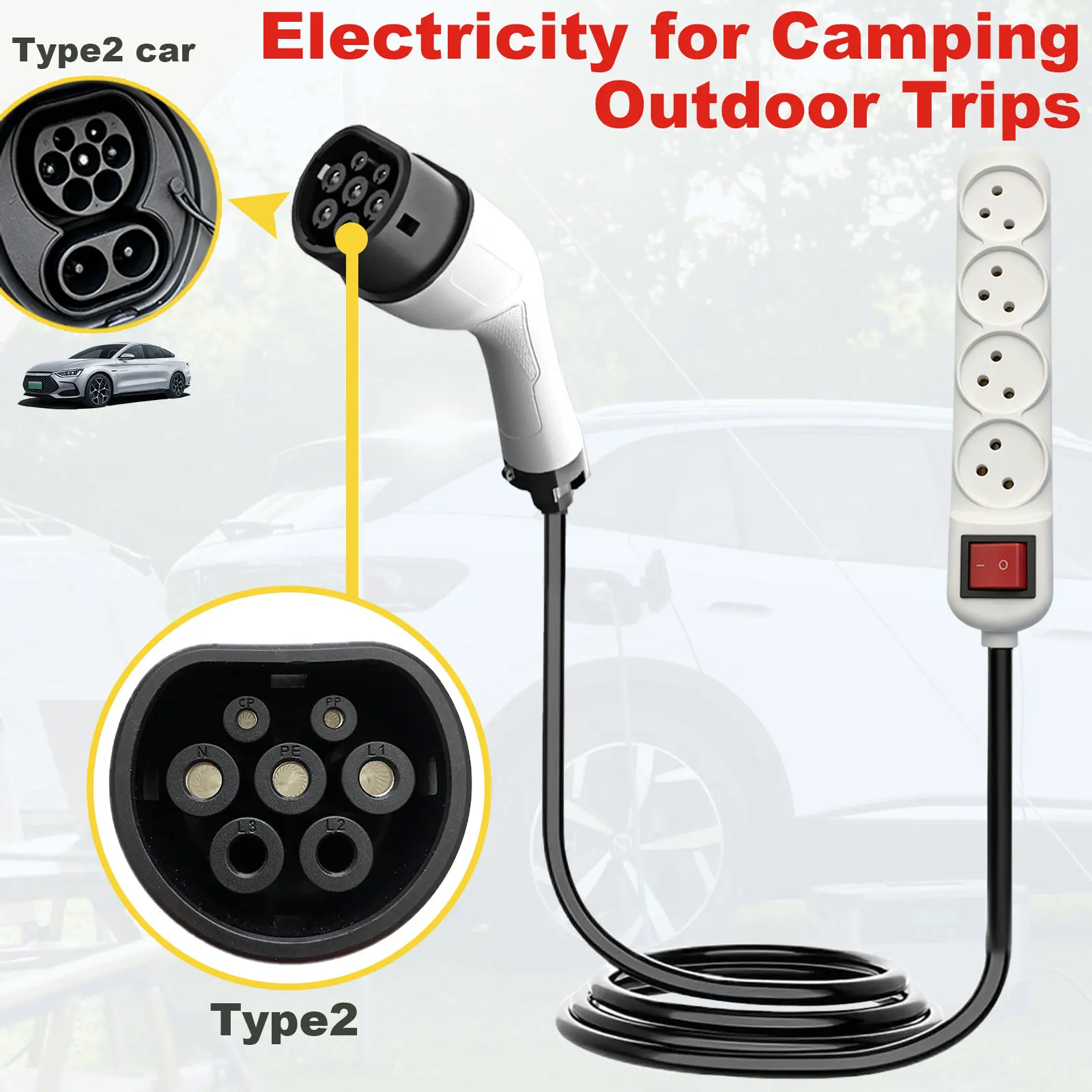 Type2 V2L Discharge Adapter Israel Socket EV to Outdoor Power Station forZEEKR GWM BYD MG LEAPMOTOR Jaecoo Geely EX5 Omoda Nammi