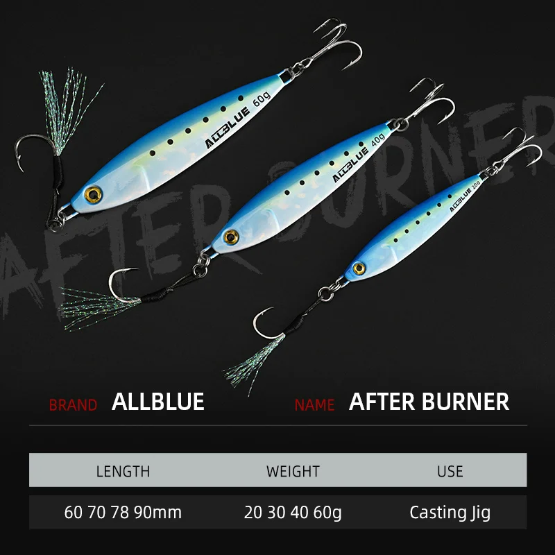 ALLBLUE ARTER BURNER 20g 30g 40g 60g Metal Jig Cast Jigging Spoon Shore Fishing Lure Saltwater Sea bass Artificial Bait