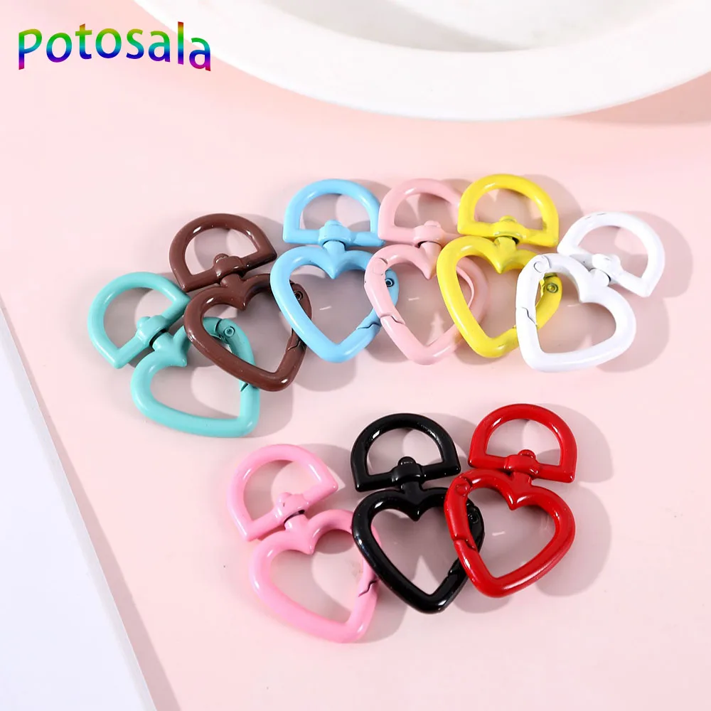 

10Pcs Heart-Shaped Alloy Spring Buckle Hook Keychain Colorful Painted SpringRing Love Pendant DIY Jewelry Accessories 26x44mm