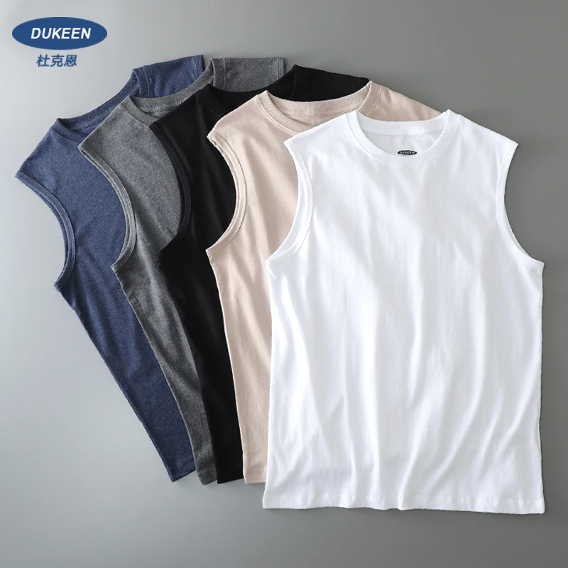 DUKEEN Sleeveless T-Shirt Men's Summer Cotton Tops Solid Color Fitness Clothes White Sports Undershirt Unisex