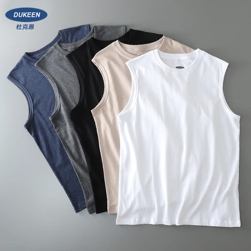 Imagen 1 del producto DUKEEN Camiseta sin mangas para hombre, Tops de algodón de verano, ropa de Fitness de Color sólido, camiseta interior deportiva blanca Unisex