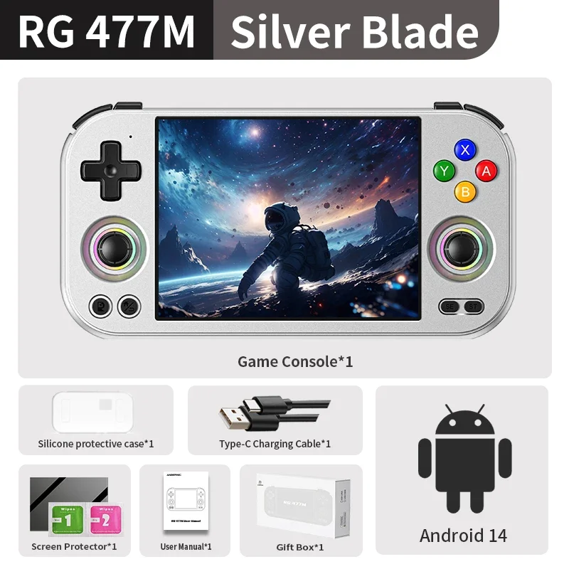 ANBERNIC RG 477M draagbare gameconsole, 4,7-inch LTPS-aanraakscherm, Android 14,5300 mAh, retro gameconsole RG477M, 12G + 256G