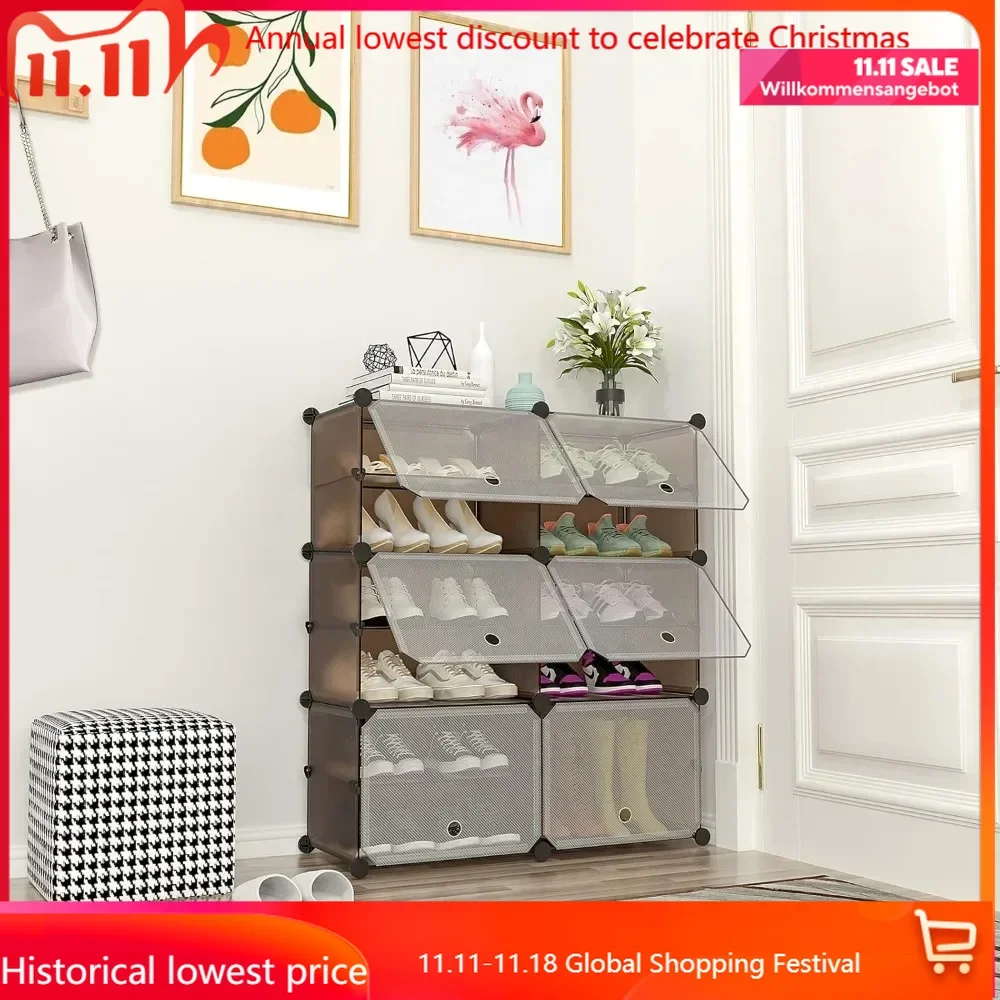 

6 Tier Shoe Rack Storage Cabinet for Entryway 24 Pair Plastic DIY Freestanding Organizer Shelves for Closet Bedroom Hallway, Dar