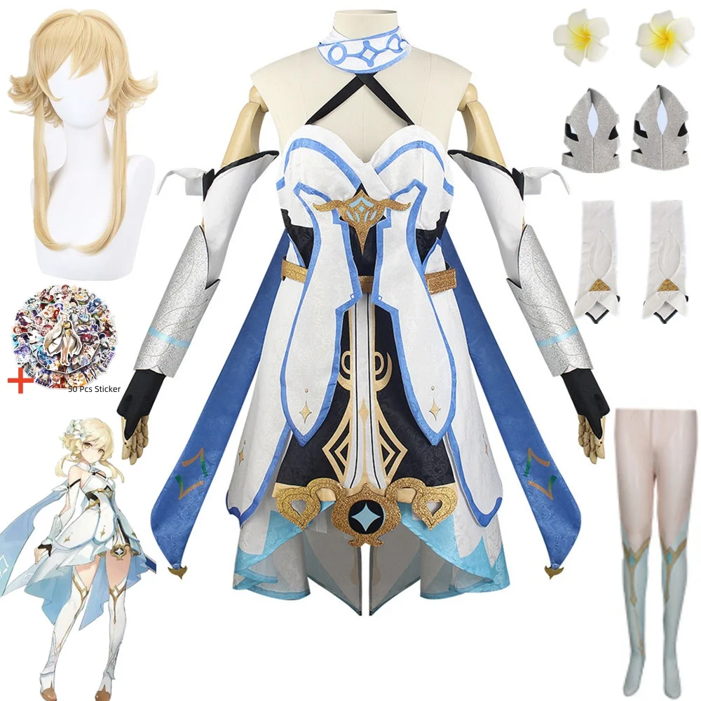 Lumine Heldere Cosplay Lumen Kostuum Alumina Pruik Haar Yuanshen Spel Impact Reiziger Vrouwen Kleding Jurk Pruik Set Party Outfits