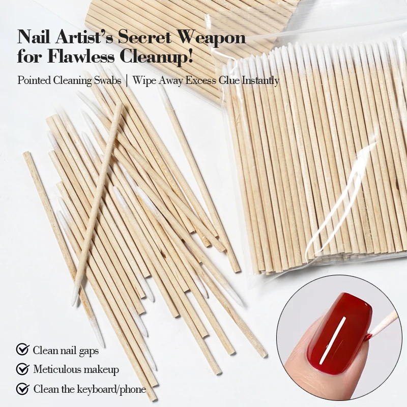 Fine Point Wooden Swabs Lint Free Disposable Single Double Head for Nail Art Eyebrow Eyelash Extension Makeup Correction Tools