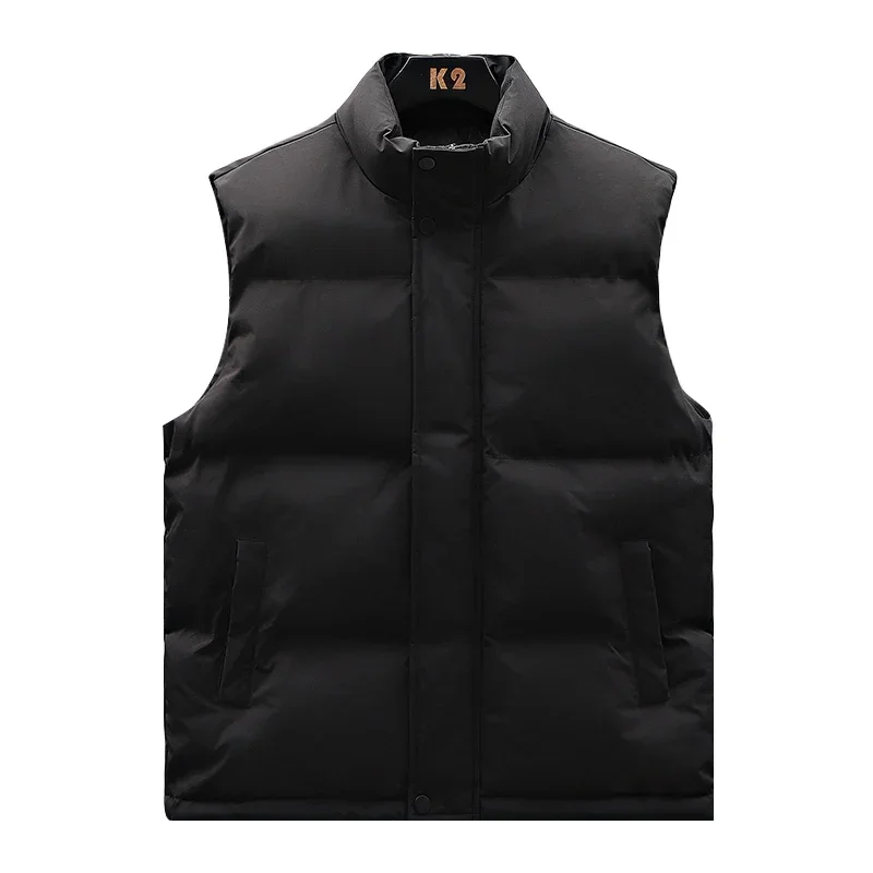 Men Vest 2024 New Double Pocket Leisure and Comfort Vest Autumn Winter Solid Color Stand Up Collar Zipper Warm Vest