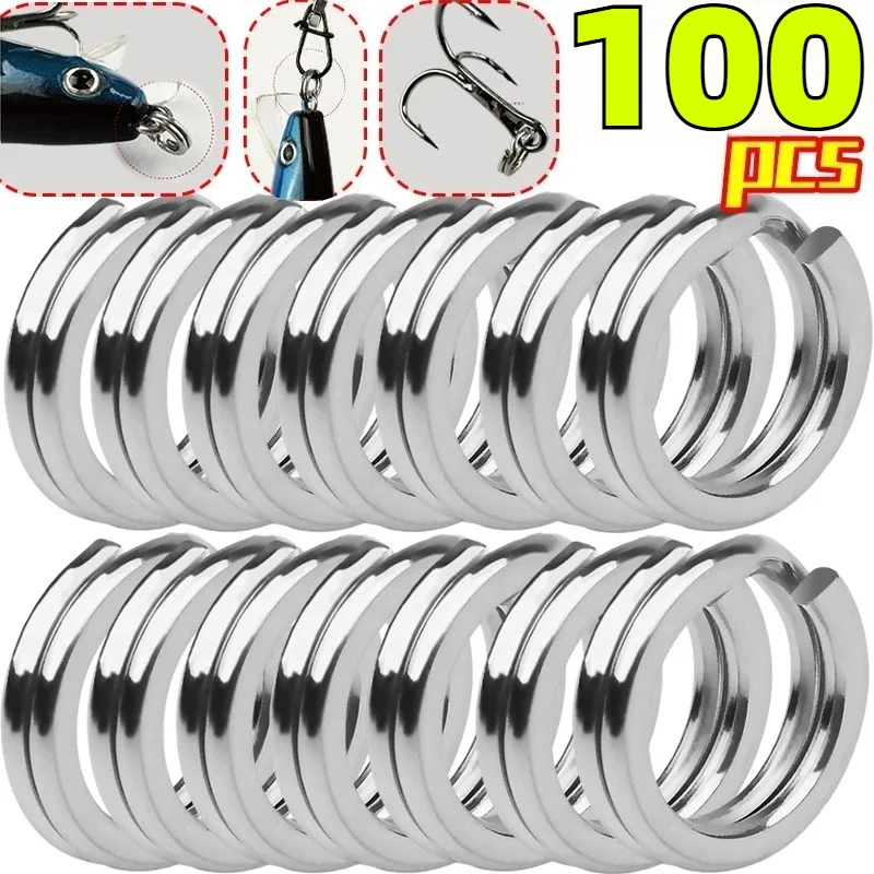 Fishing Lure Split Rings Stainless Steel Double Loop Flat Connector Rustproof Heavy Duty Quick Change for Hook Bait Tackle