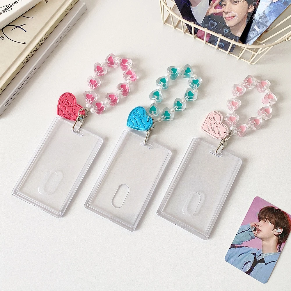 Acrylic PVC Card Cover Photocard Holder Love Heart Pendant Snowflake Photo Photocard Frame With Keychain Korean Style