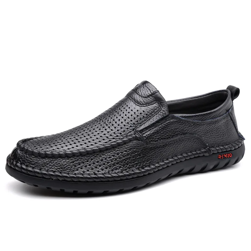 

2023 летние новые дышащие лоферы Hallow для мужчин, модные повседневные однотонные туфли для вождения, мужские легкие кожаные туфли в стиле ретро, мужские туфли