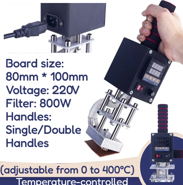 مقبض مزدوج واحد 800 واط صغير يده تغليف 8 × 10 سنتيمتر لوحة التدفئة صندوق خشبي من الجلد جوز الهند آلة التحبير الضغط الساخن
