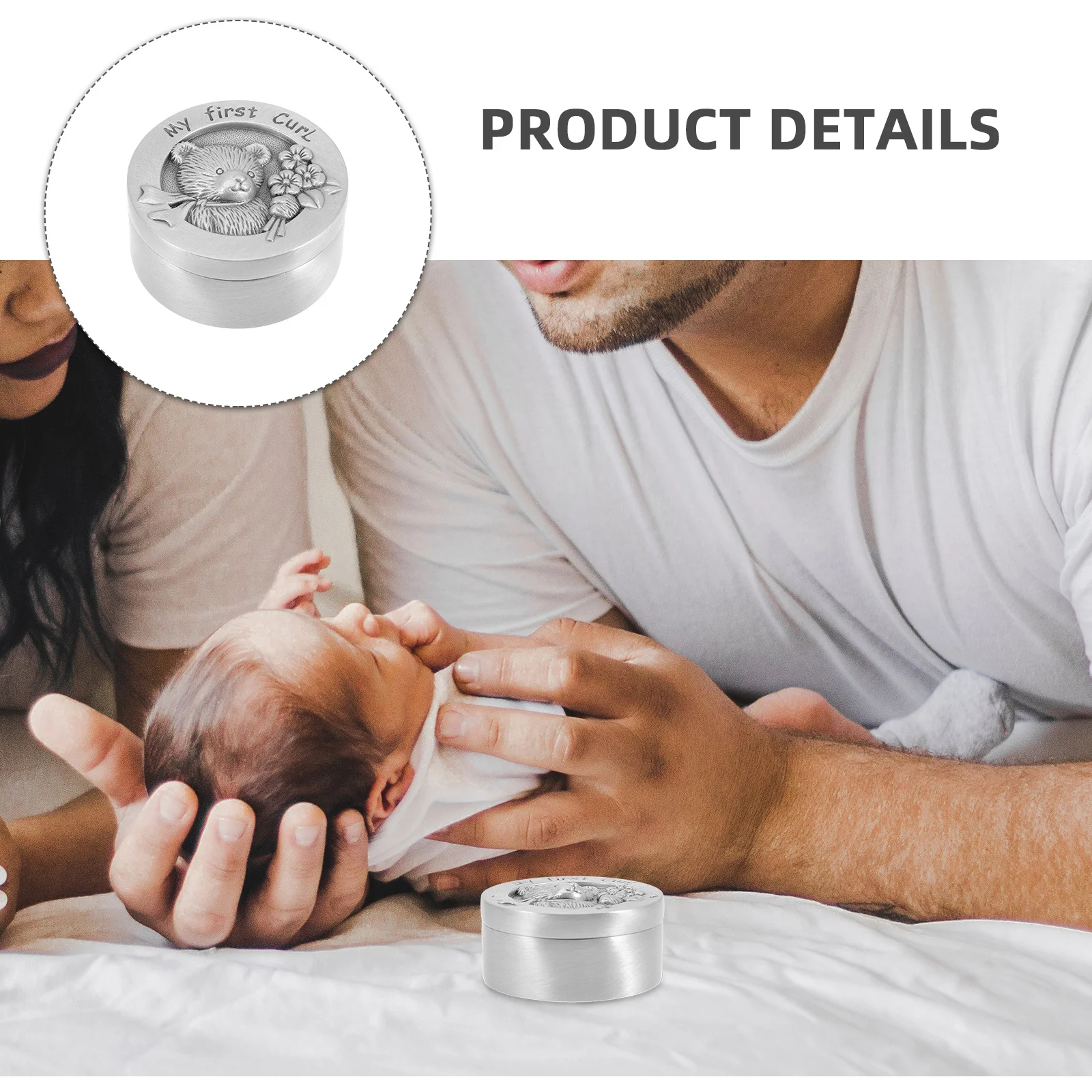 صندوق تذكار لشعر الجنين، حامل تخزين من الفولاذ المقاوم للصدأ الفاخر للأطفال، تصميم كرتوني دائري، هدية ذاكرة للرضع