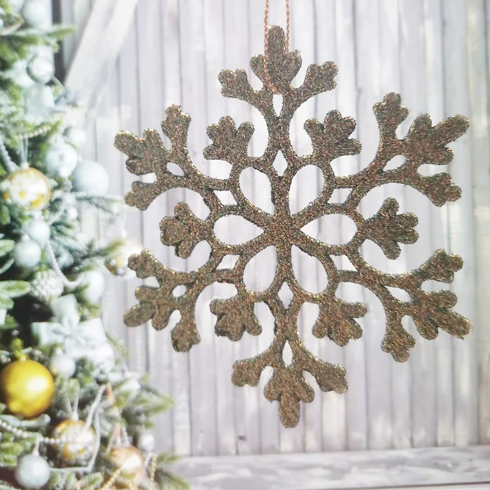 10pcs Christmas Glitter Snowflake Strings Christmas Tree Hanging Pendant Ornaments Decoration Party Fake Snowflake Decoration