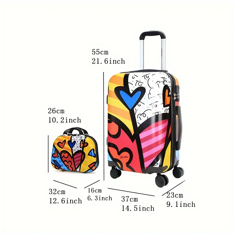 New Chic Love HeartCarry-on Suitcase Suitcases with Spinner Wheels, Durable ABS Hard Shell, Zip Closure for Travel