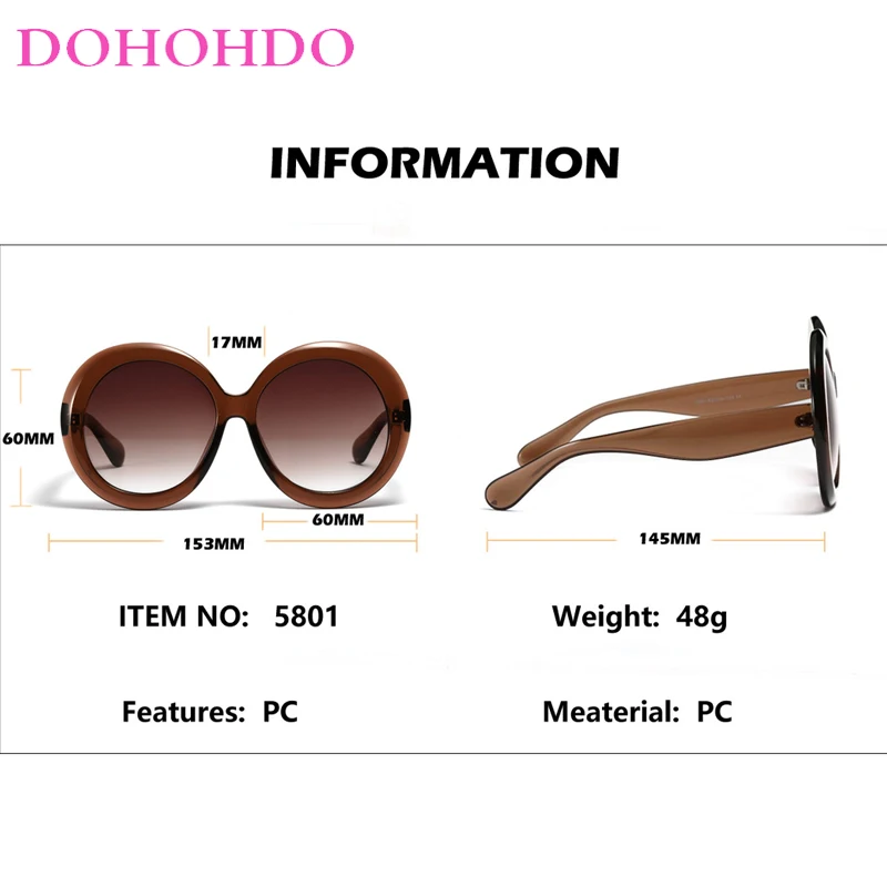 DOHOHDO Vintage Big Round Women Men Sunglasses Oversized Gradient Sun Glasses Male Fashion Luxury Brand Designer Mirror Shades