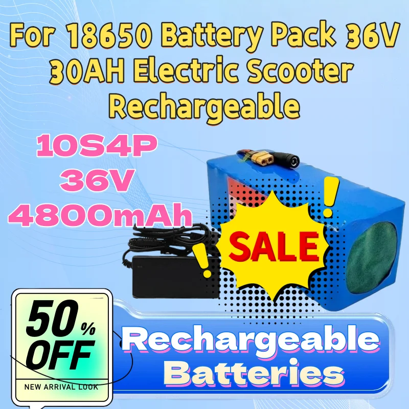 

Литиевая батарея 10S4P 36В 4800мАч высокой емкости для аккумуляторного блока 18650 36В 30Ач для электросамоката, перезаряжаемая + зарядное устройство 36В 2А