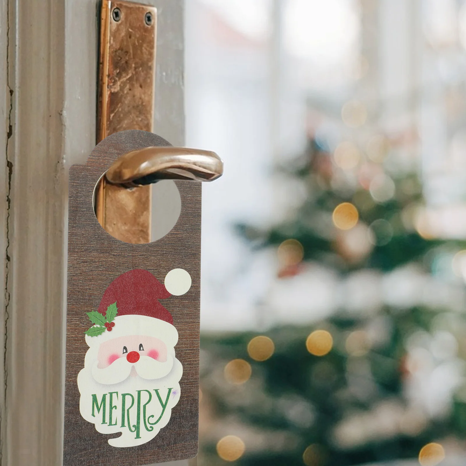 

5Pcs Christmas Wooden Hanging Decoration Door Knob Pendant for Front Door Xmas Hanging Ornament Holiday Decor