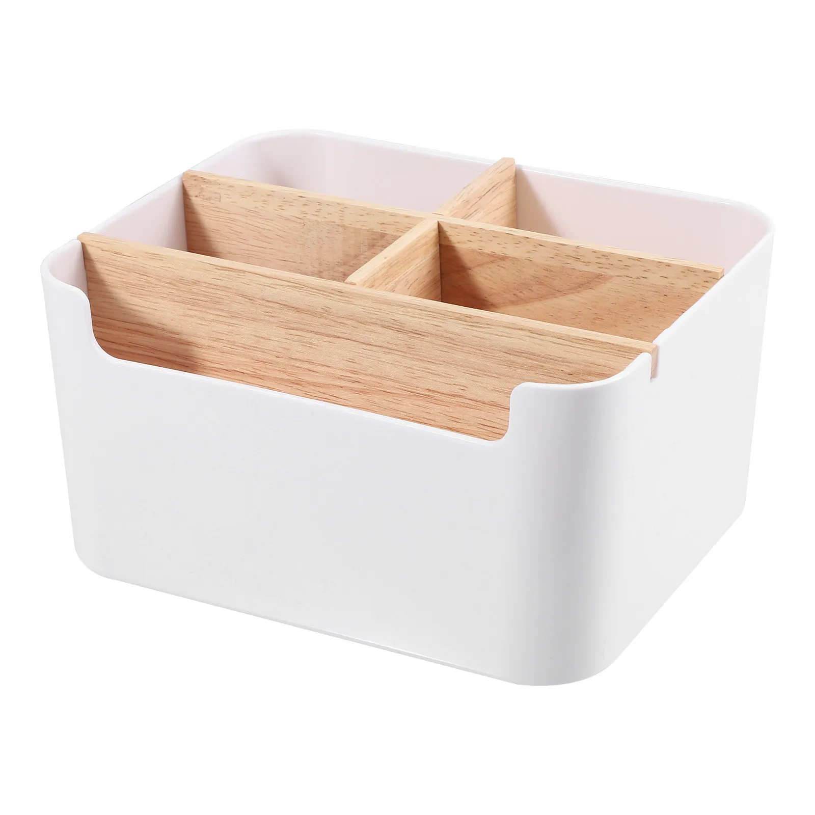

5-Compartment Desk Organizer Desktop Storage Box Wooden Plastic Holder for Remote Cell Phone Stationery Cosmetics Table