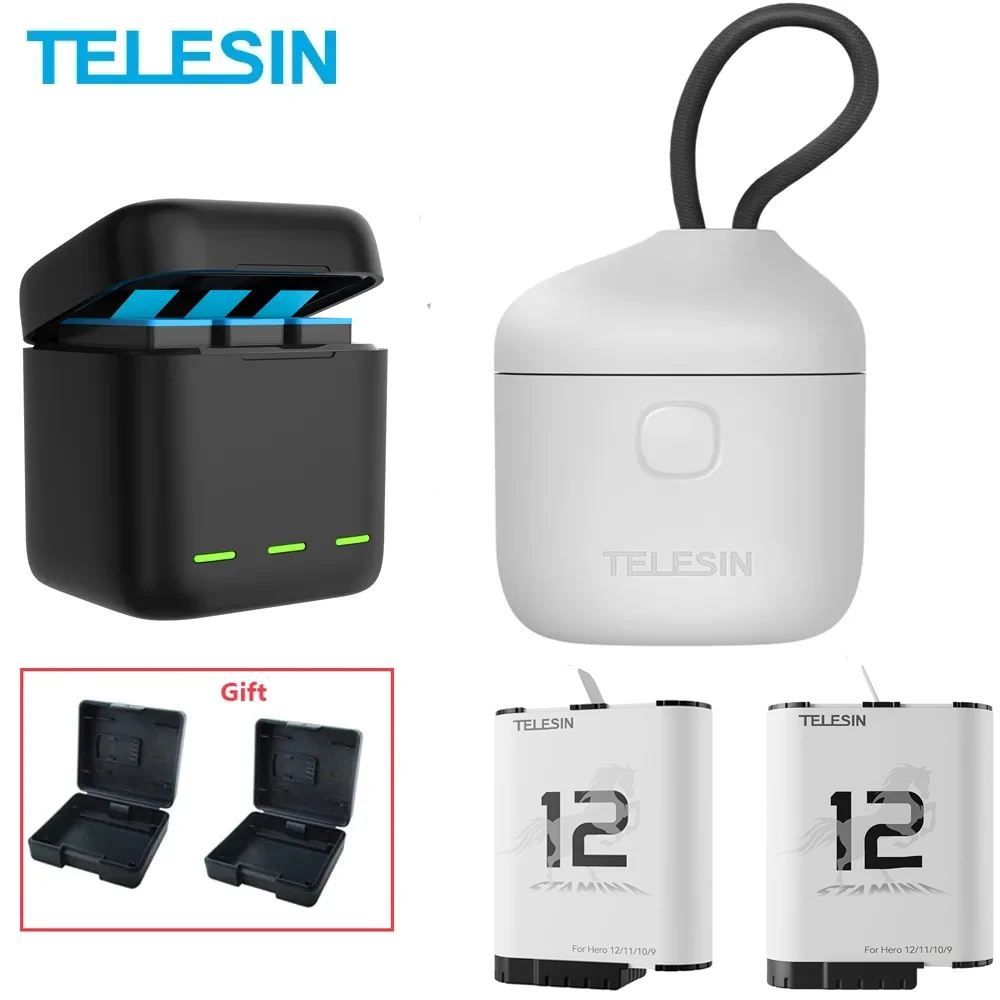 TELESIN Endurence Battery For GoPro Hero 11 12 1750 mAh Battery 3 Slots TF Card Battery Storage Charger Box For GoPro 12 11 10 9