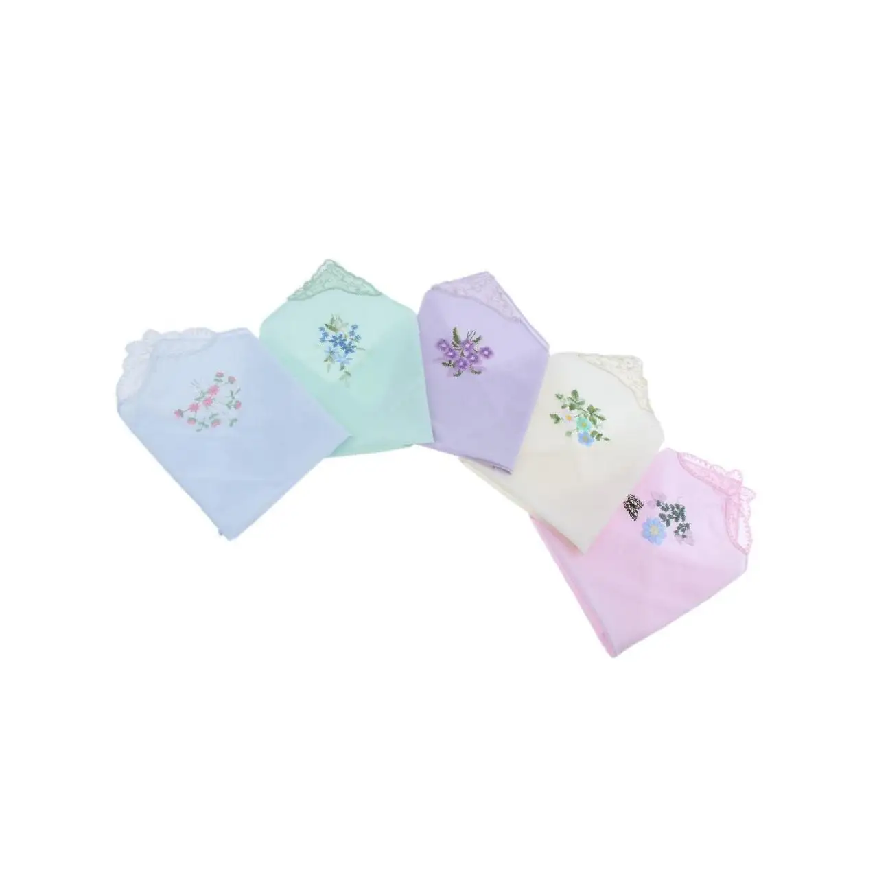 

Women Ladies Cotton Floral Embroidery Handkerchiefs Lace Hankie Set of 5