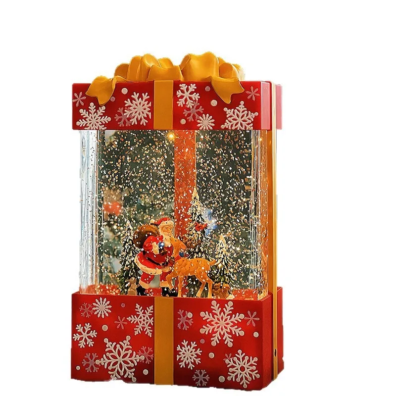 Musical Snow Globe with Santa Figurine Winter Scene Swirling Flakes Crystal Ball Ornament Holiday Desktop Decor Gift Box Set
