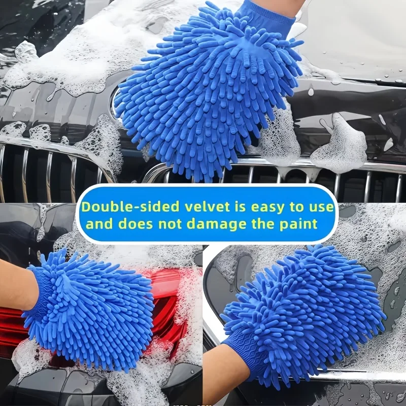 Value pack car care set equipped with super absorbent chenille sponge and chenille wash mitt, perfect for daily household car cl view 5
