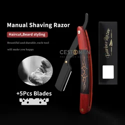 New Style Men Manual Shaver Red Acid Twig Wood Razors Stainless Steel Shaving Knife For Beard Styling Professional Barber Holder