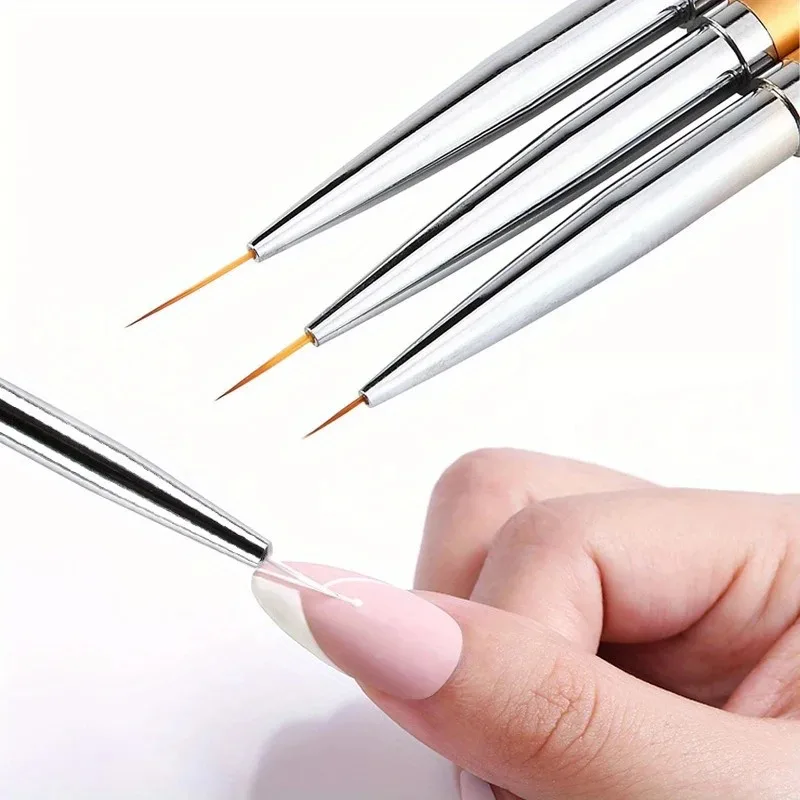 3Pcs Nail Art Liner Brushes French Stripe 3D Tips Line Stripes DIY Drawing Pen UV Gel Brushes Painting Manicure Nail Tool Sets