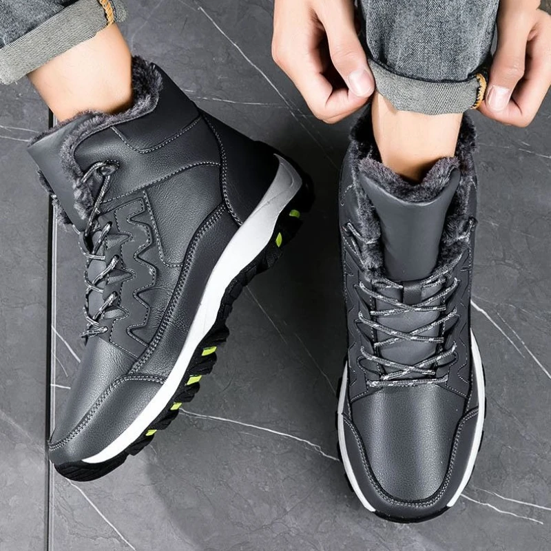 Men's Thermal HighTop CottonPadded Winter Boots FleeceLined Thickened Snow Shoes with AntiSlip Sole for Outdoor Cold Weather