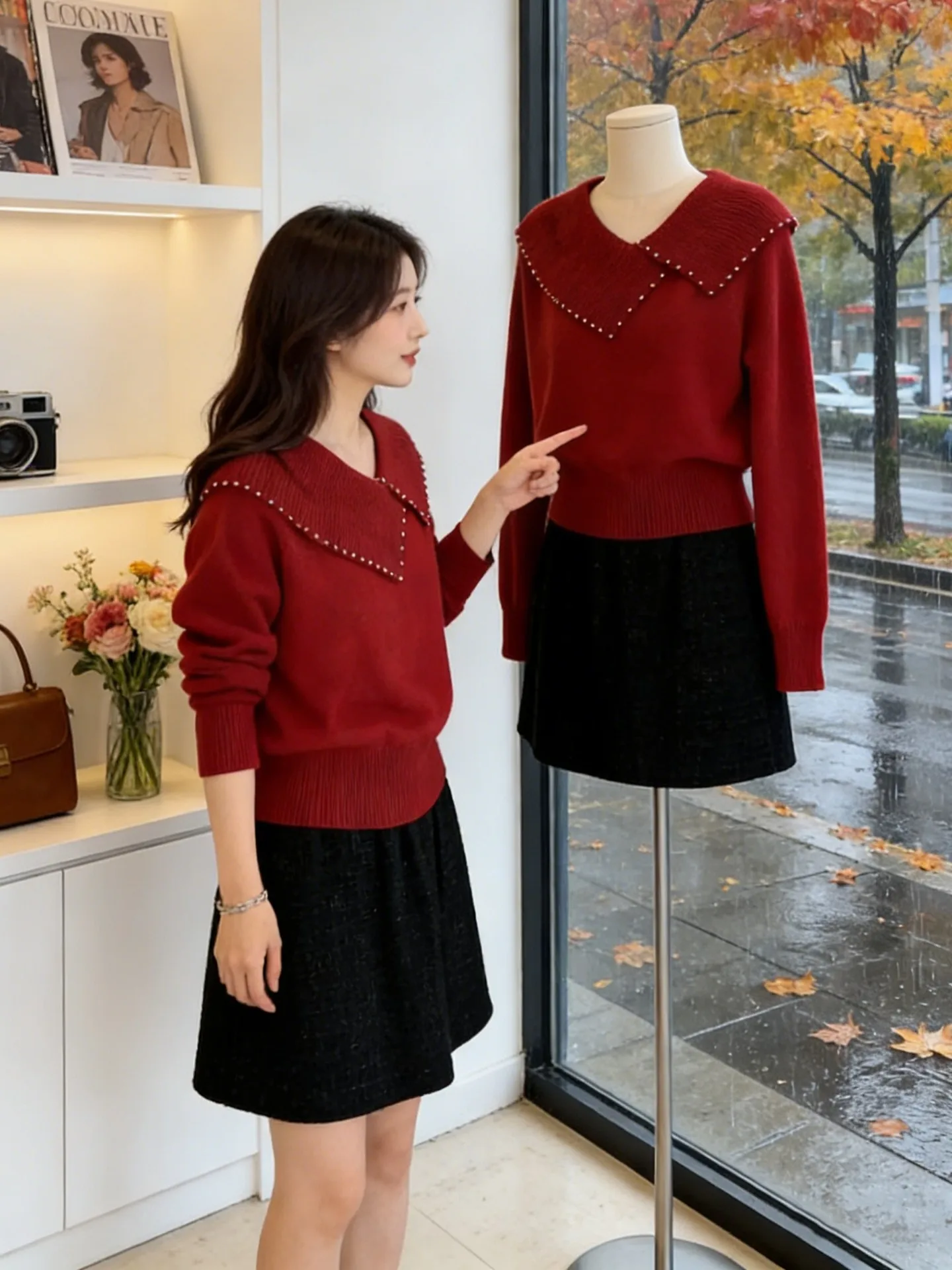 

Женский вязаный свитер с длинными рукавами, воротником, украшенным жемчугом, в стиле Lazy Sle, модный тренд весны, из мягкого полиэфирного волокна, для повседневной носки