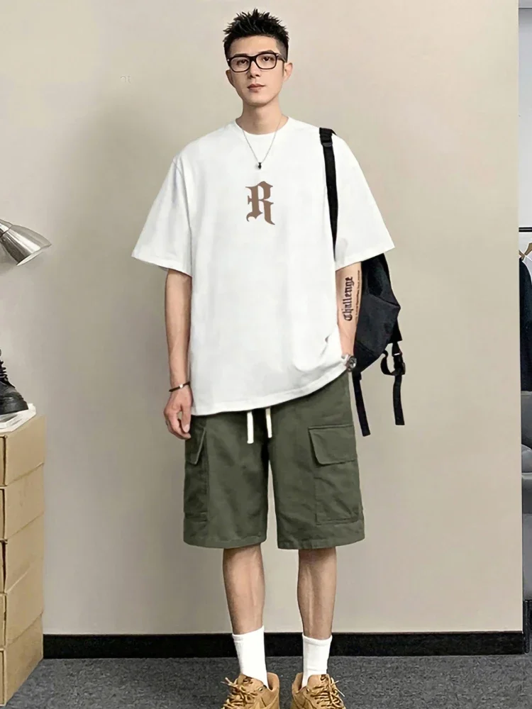 

Male T Shirt Short Sets Sweatsuit Sweatshirts Print Tracksuit Men's Shorts Set Graphic Cotton Clothing Premium Baggy Tee