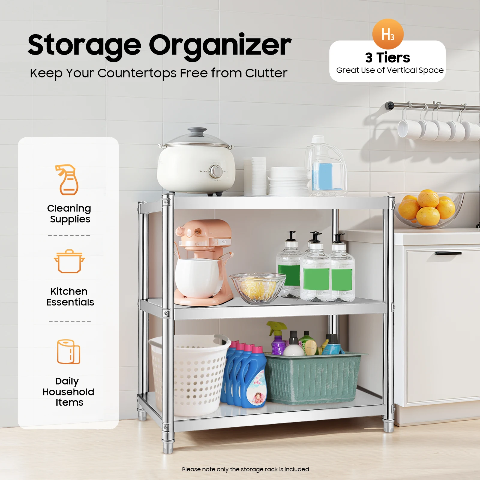 

Heavy-Duty Adjustable Kitchen Storage Rack 44.09-66.14Lbs Per Layer Load Capacity 2.36In Spacing Adjustment For Pots&Pans