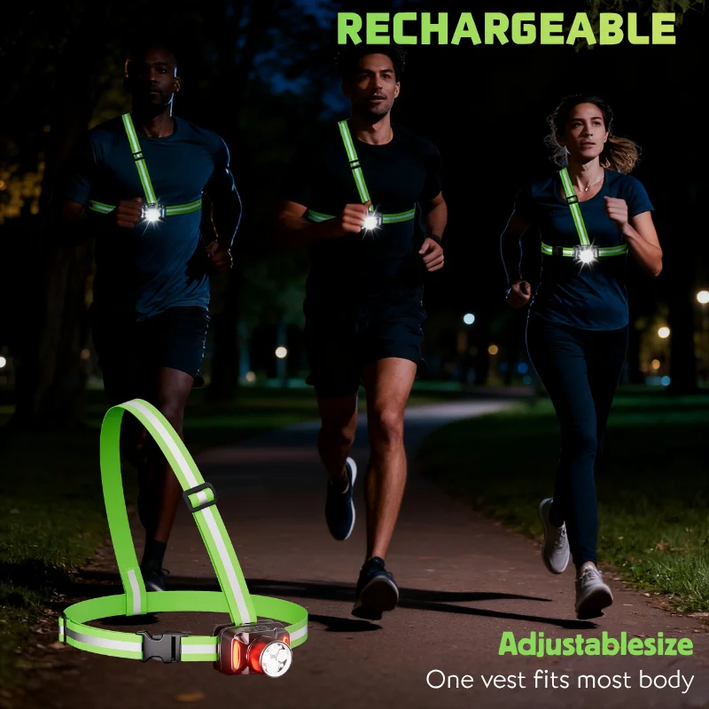 USB Rechargeable LED Safety Vest For Running Cycling 500m Visible Elastic Band Reflective Jacket Night Use