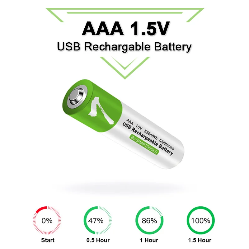 Аккумуляторы AAA 1.5V USB, литий-ионные, 750 мАч, для пультов ДУ, мышей, клавиатур, игрушек, с зарядным кабелем