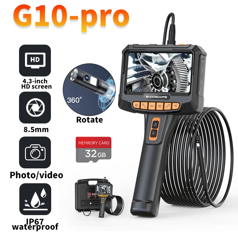

8mm 5in 360° 1080P Dual Lens Piping Automotive Controlled Industrial Rotary Endoscope Inspection Tools Camera Rotation For Cars
