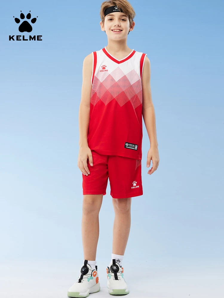 

Kelme Children's Basketball Suit Set Breathable Non Slip Sports Match Basketball Suit Sweat Absorbing Sports Suit