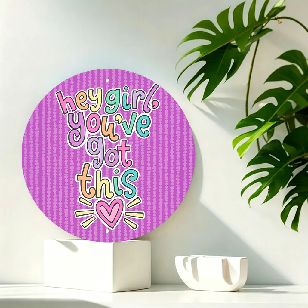 JIT Letrero redondo de metal con estampado de frases cálidas y coloridas con rayas moradas, decoración de pared, panel ligero y liso, este único letrero de metal es ideal para la entrada y el salón como adorno de pared duradero, regalo decorativo ideal para amantes del hogar.