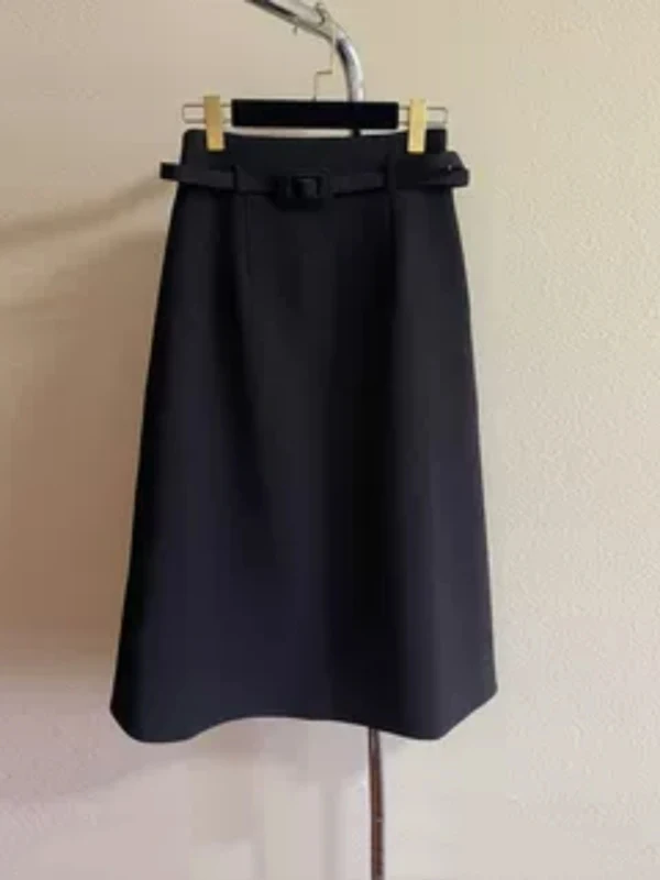 

Женская юбка из смеси шелка с высокой талией, профессиональная юбка-миди с поясом по бокам и высокой талией