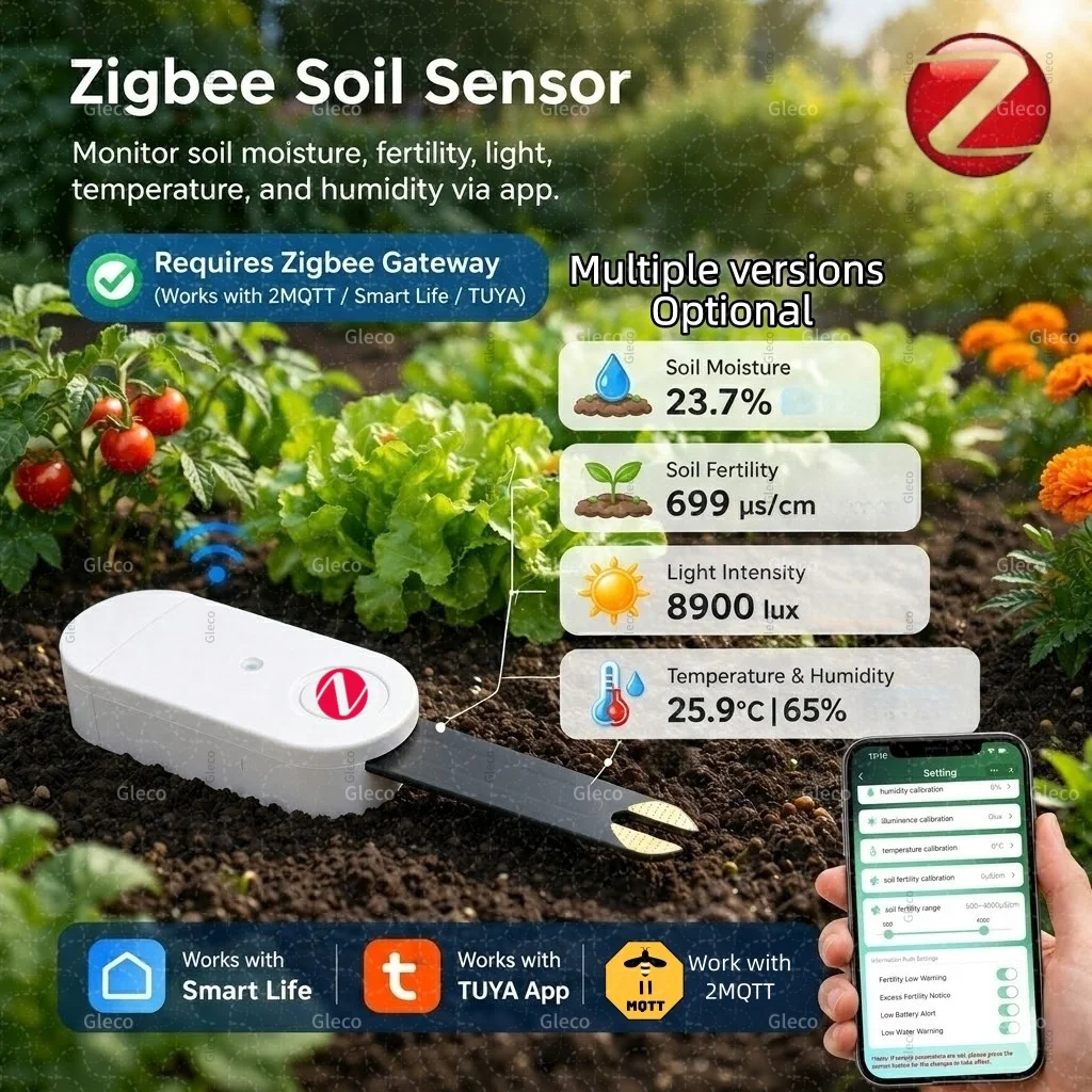 Capteur d'humidité du sol Zigbee, testeur de température, d'humidité et de fertilité du sol, version optionnelle 2MQTT et Tuya Smart Life pour jardin