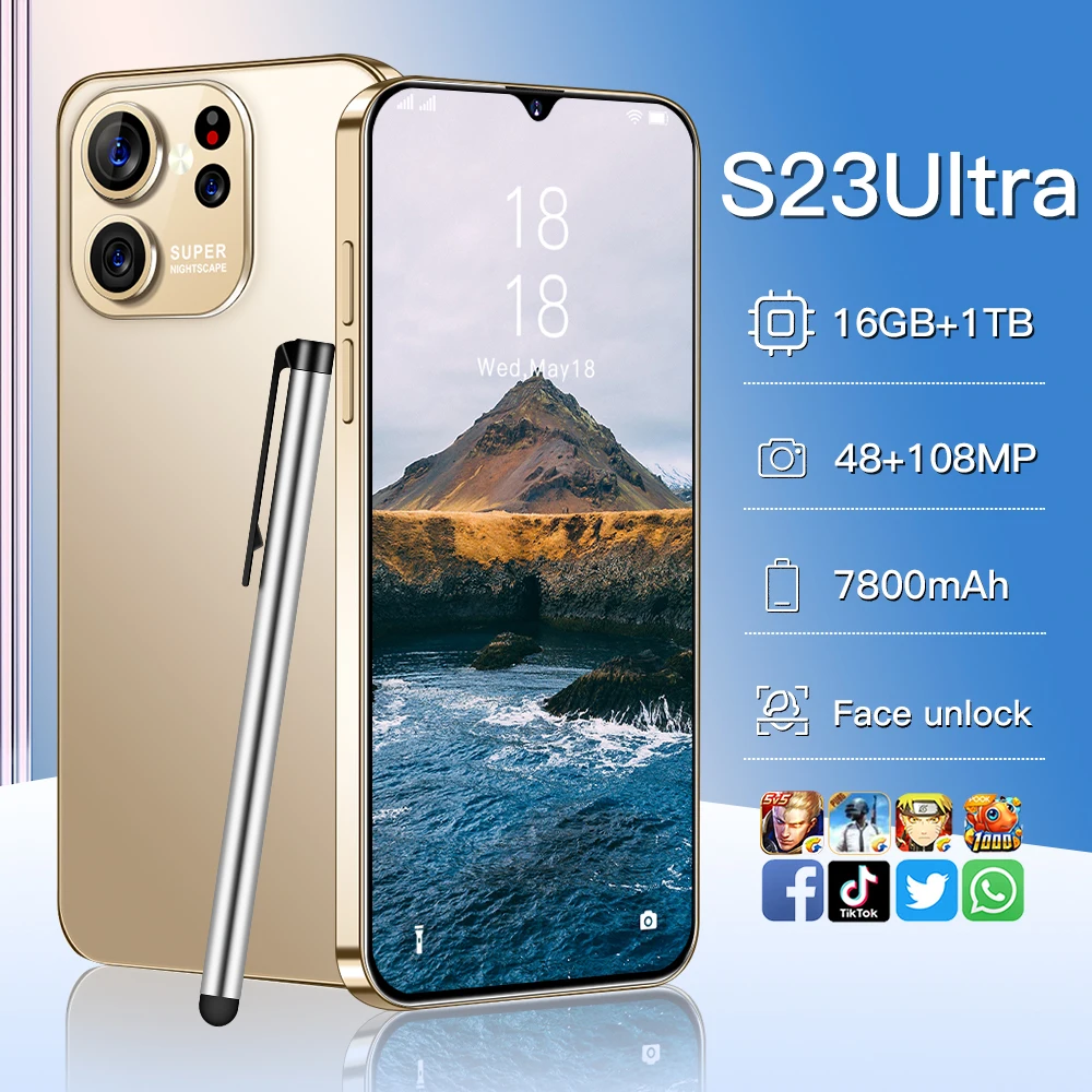 Global Original Phone S23Ultra 6.8inch Smartphone android 5G Dimensity 9000 108MP Camera celulares with Clear Case Cell Phones