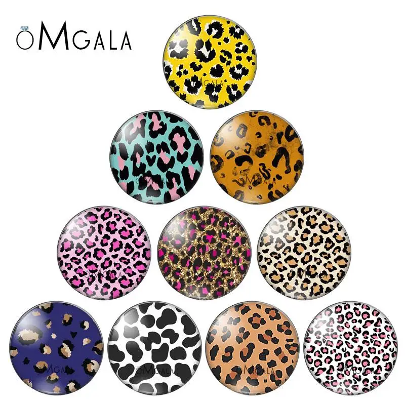 Various Color leopard Print Patterns  8mm/10mm/12mm/18mm/20mm/25mm Round photo glass cabochon demo flat back Making findings