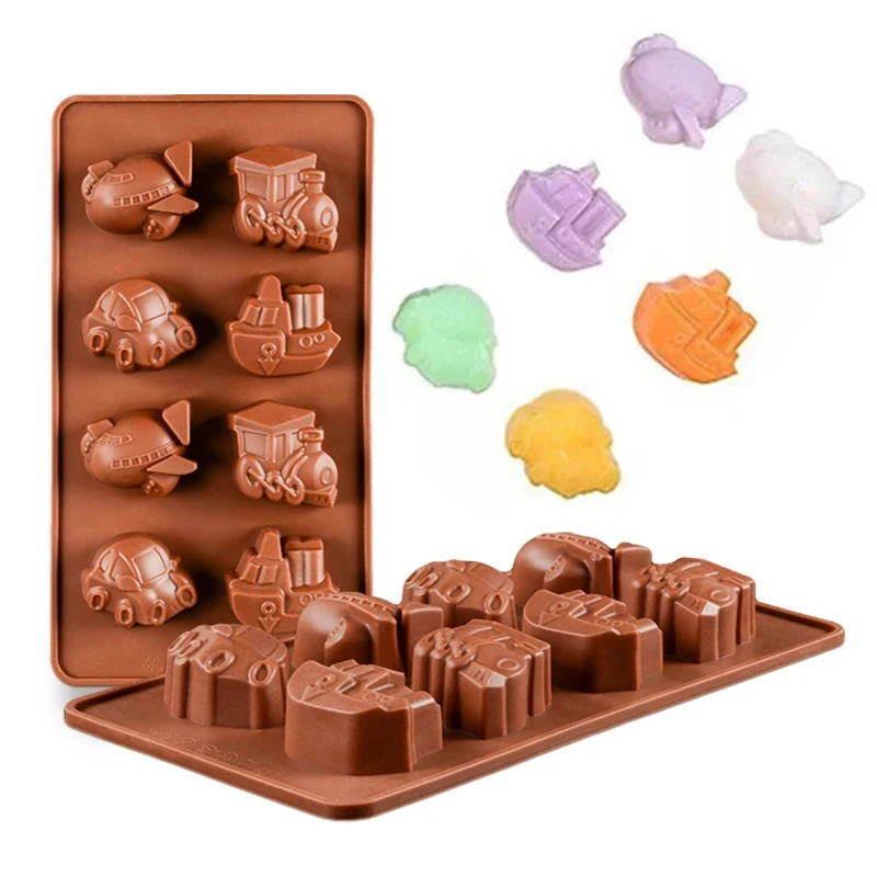 Car Ship Airplane Train Chocolate Silicone Mold Cartoon Vehicles Candy Cookie Soap Ice Cube Tray Cake Deocration Kids Fun Maker