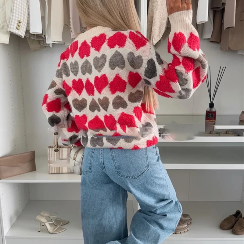 2026 Casual Commuting Sweater Top O Neck Long Sleeved Jacquard Knitted Pullover Autumn Winter Soft Warm Loose Fit Women Sweater