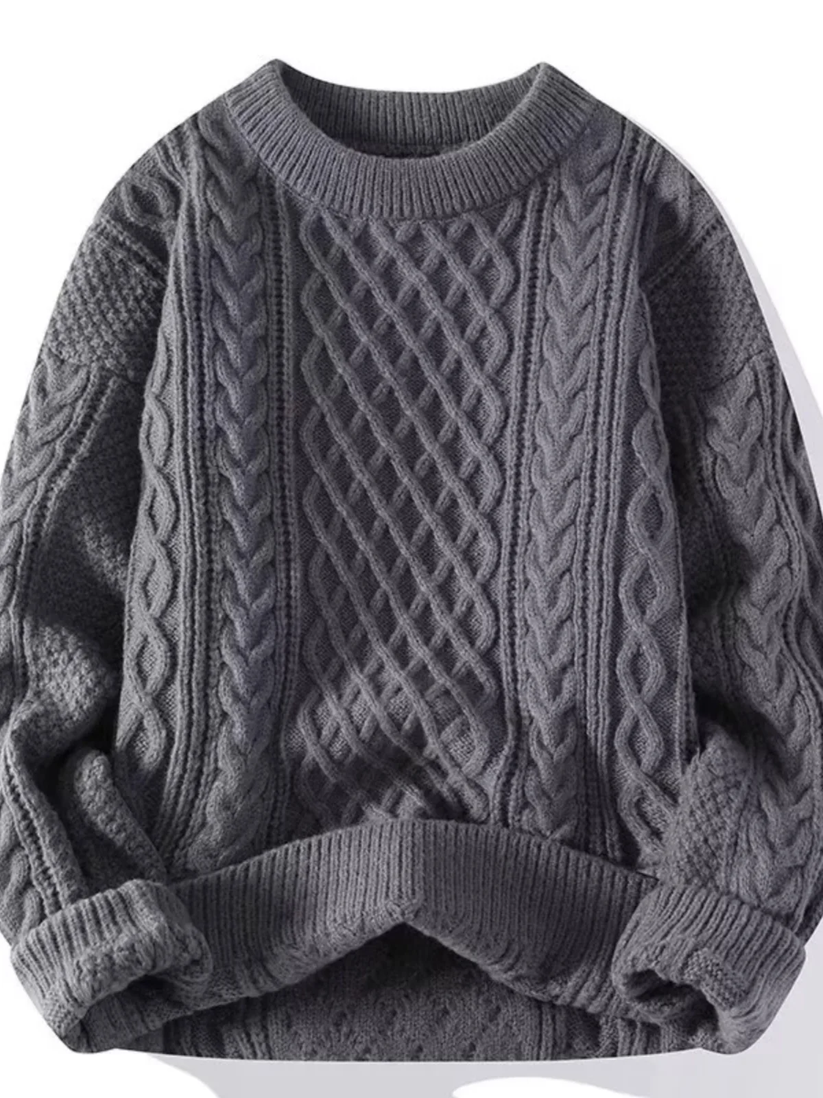 Thiened round Ne Knitted Sweater for Teens Autumn Winter Warm Casual Sle Men's Inner Wear Polyester Fiber Long Sve