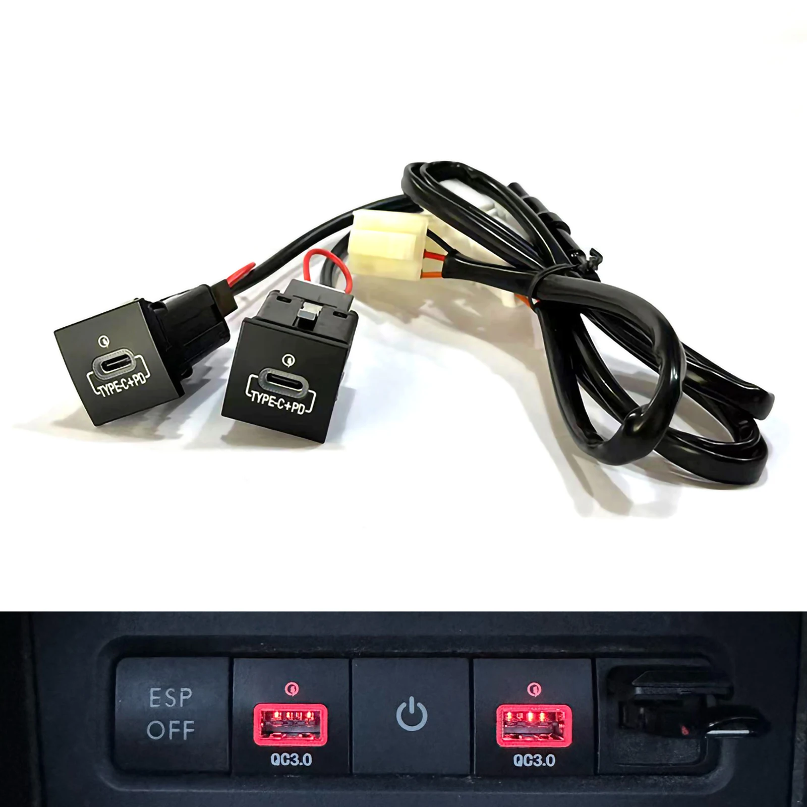 

Quick Car Charger Socket 12V/24V USB Charging Outlet Power Adapter QC3.0 PD Type for VW Golf 6 Jetta 5 MK5 Scirocco 06-12