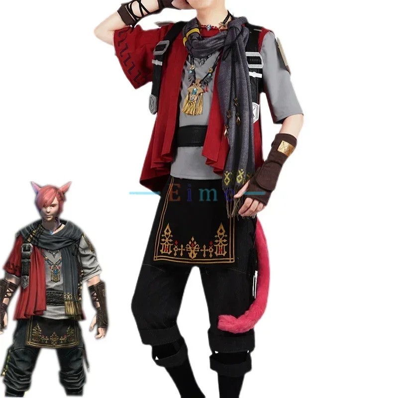 

Game FF14 G'raha Tia Cosplay Costumes Fancy Party Suit Red Cat Cosplay Outfits Halloween Carnival Uniforms Custom Made