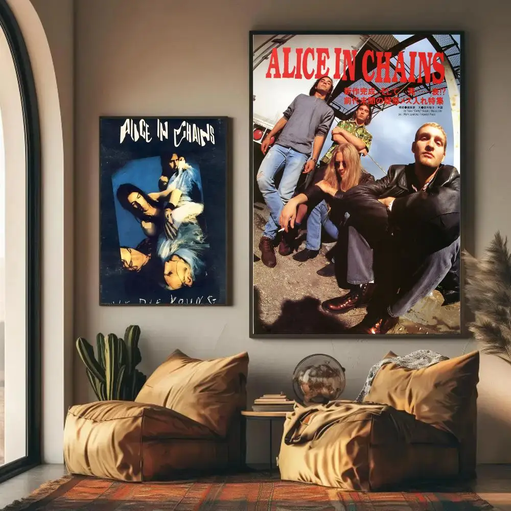 A-Alice In Chains Poster HD Wall Art Decal Self-Adhesive Aesthetic Decor For Home Living Bedroom Bar Aesthetic