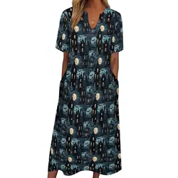 Haunted Mansion Dress Summer Halloween Spooky Aesthetic Casual Long Dresses Female Sexy Maxi Dress Gift Idea