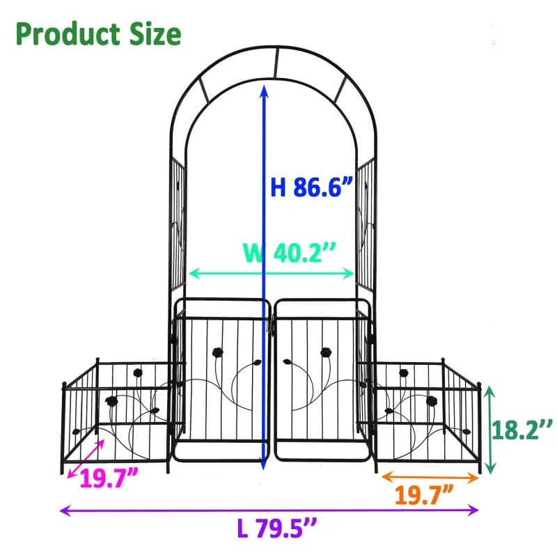 Metal Cream Outdoor Garden Arch with Gate Climbing Plants Support Rose Arch Outdoor Black