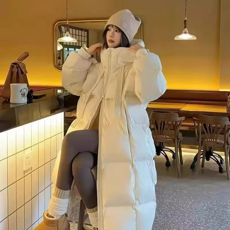 Korean Hooded Thicken Down Cotton Jacket Women Loose Mid-Length Bread Coat Winter New Over-Knee Warm Snow Outerwear